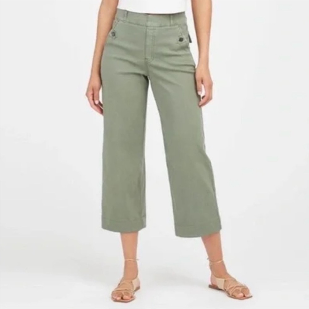 SPANX Wide Leg Crop Pants in Olive Green